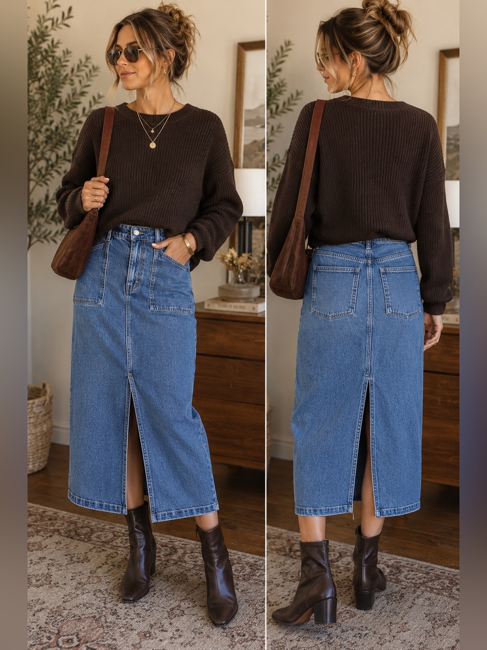 Banana Republic Denim Midi Skirt Size 12 Blue Jean Patch Pocket Back/Front Slit